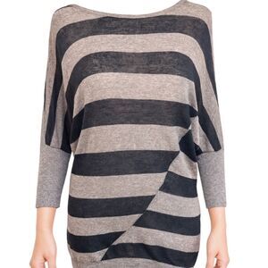 Vince Wool Silk Alpaca Stripe Sheer Dolman Tunic Sweater M Gray Black Boho